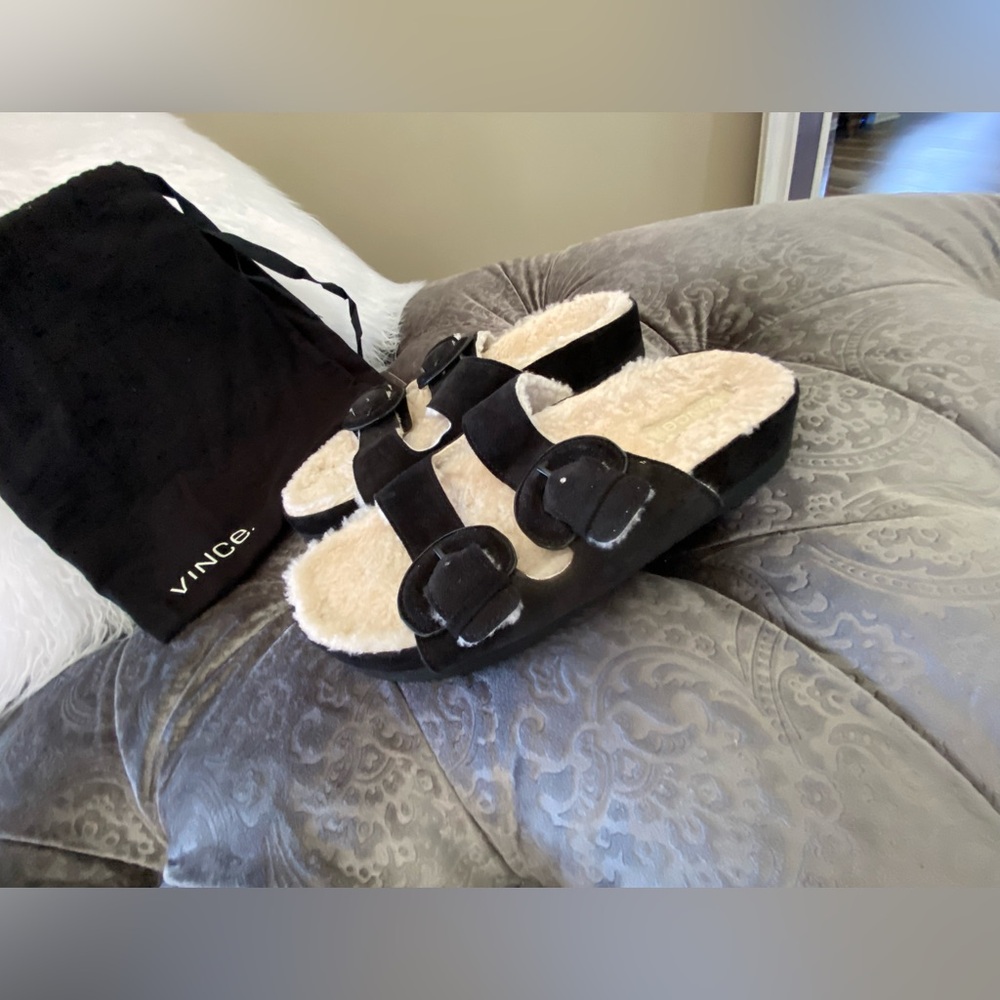 Vince Glyn Real Shearling Suede Platform Slides Sandals